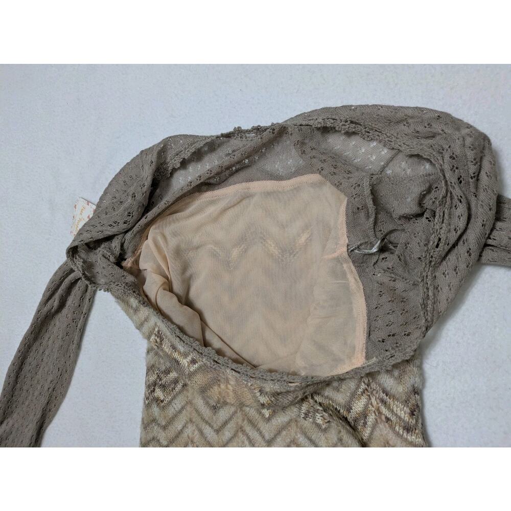 FREE PEOPLE Beige Soft Sweater Dress Short Knit Long Bell Sleeves Academia Sheer - Picture 11 of 16